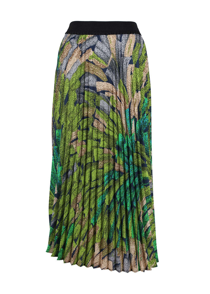 Olga de Polga Green Vivant printed pleat skirt. front view