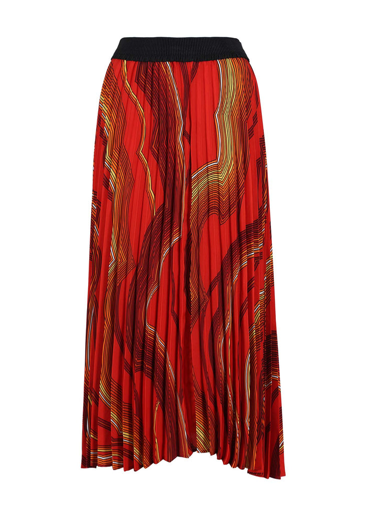 Olga de Polga Orange Aurora printed pleat skirt in 100% Polyester. With elasticated waist. Front view