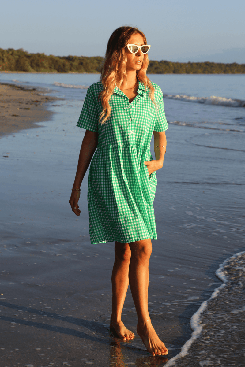 Green Gingham Shirt Dress Olga de Polga