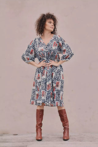 Kristy dress in Felix print, navy.