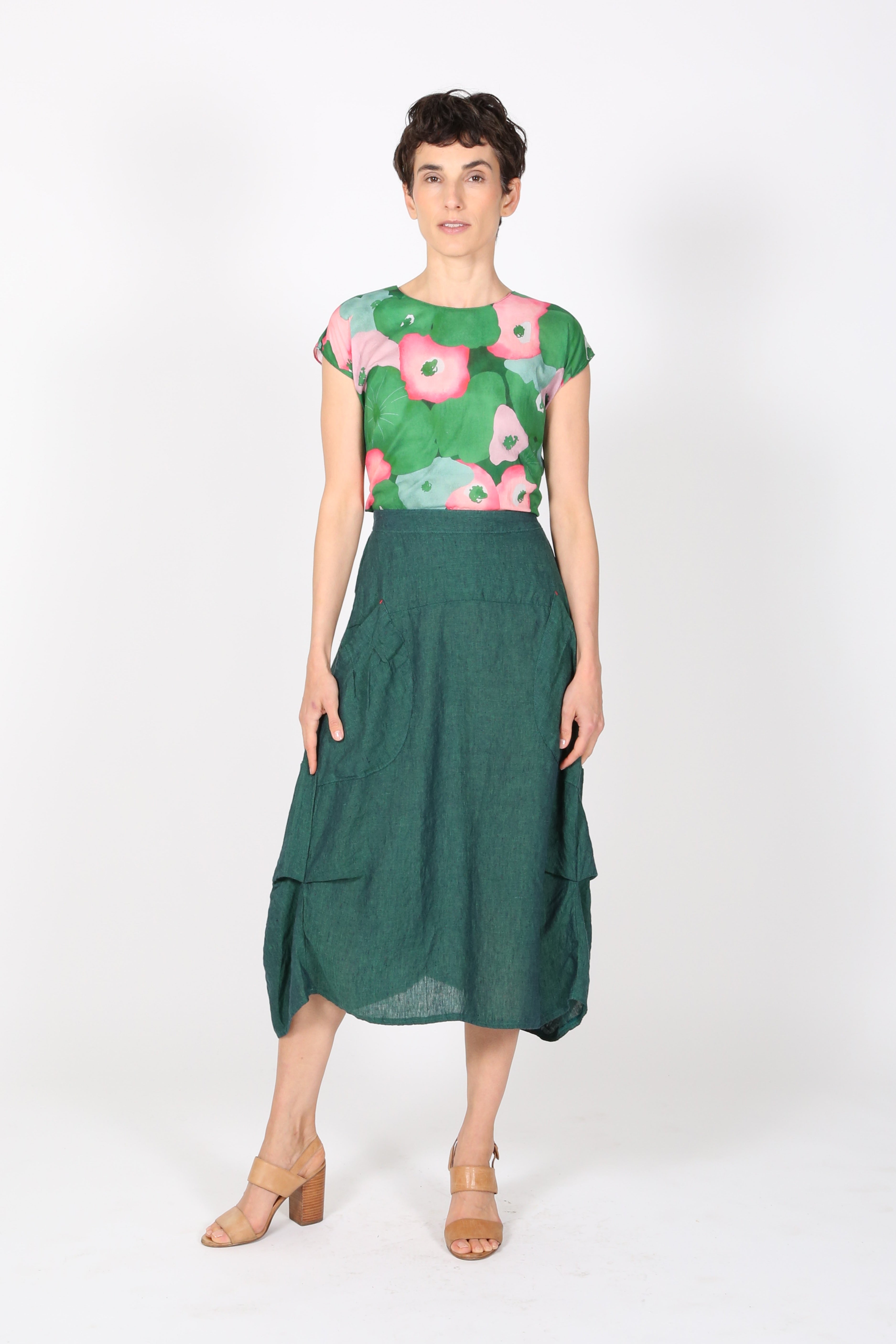 Milwaukee Alta Luxe Skirt Deep Emerald in Linen