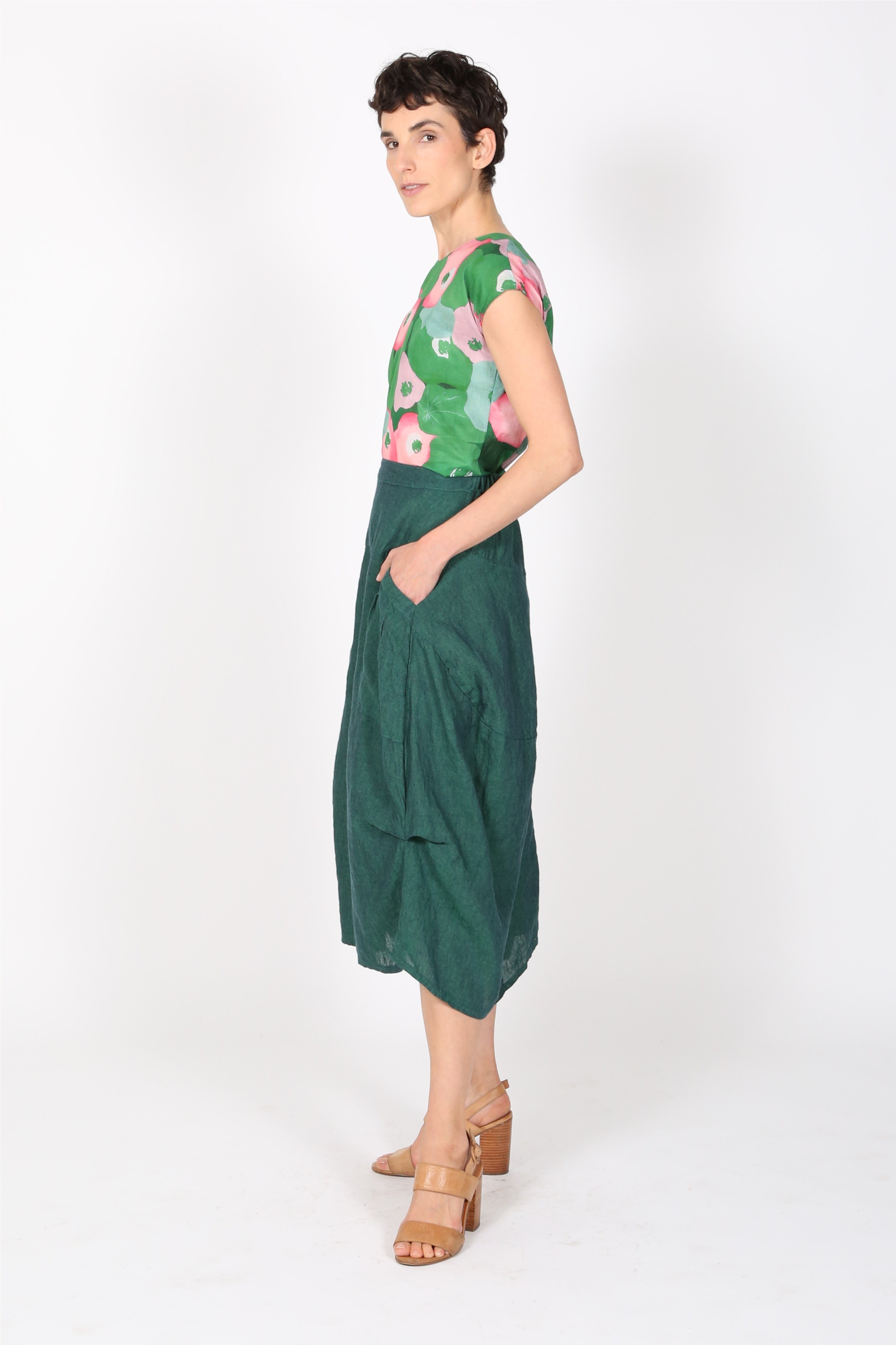 Milwaukee Alta Luxe Skirt Deep Emerald in Linen