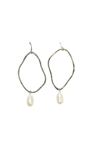 Ripple Pearl Hoops Silver