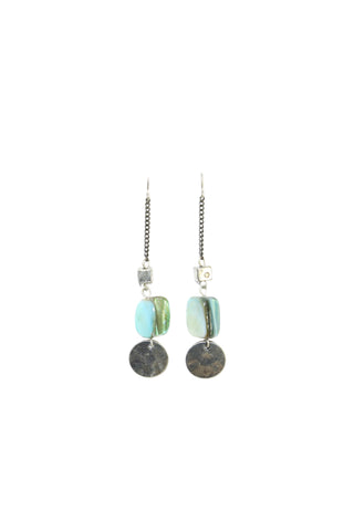 Terra Coin Drop Earrings Silver Aqua