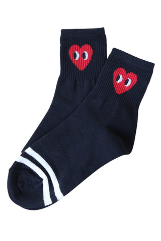 Heart Peek Socks Black Double Stripe