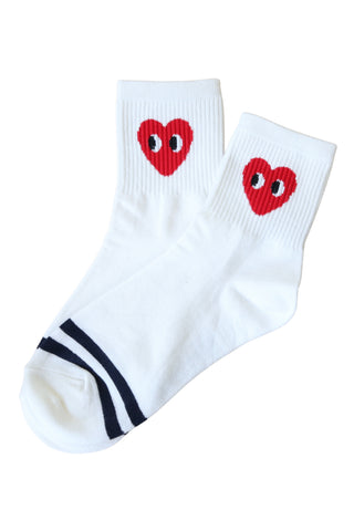 Heart Peek Socks White Double Stripe