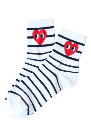 Heart Peek Socks White Striped