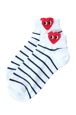 Heart Peek Ankle Socks White Stripe