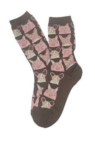 Tabitha Cat Socks Brown