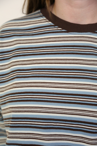 Haco Long Sleeve Stripe Cotton T-Shirt Blue