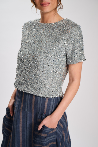 Gemma Top Silver in Sequins