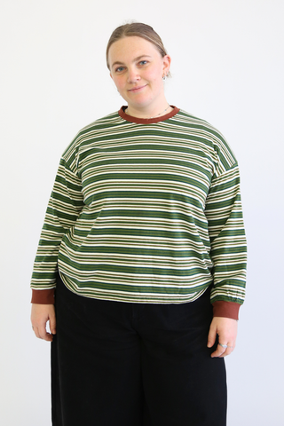 Haco Long Sleeve Stripe Cotton T-Shirt Green