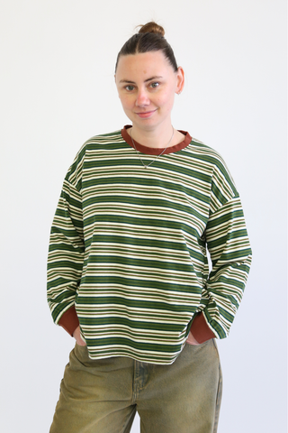 Haco Long Sleeve Stripe Cotton T-Shirt Green