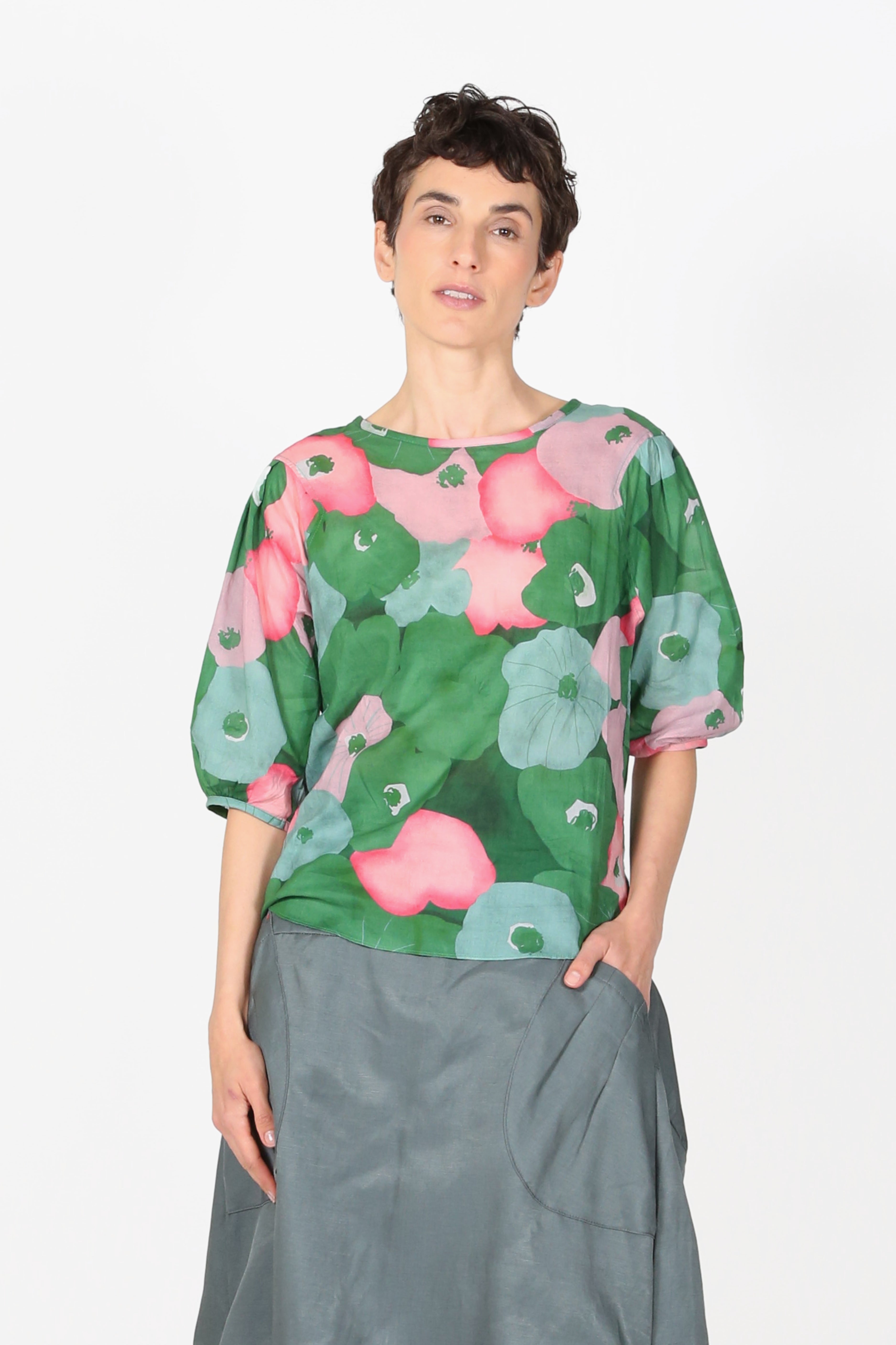Zahara Blouse Green in Cotton Voile