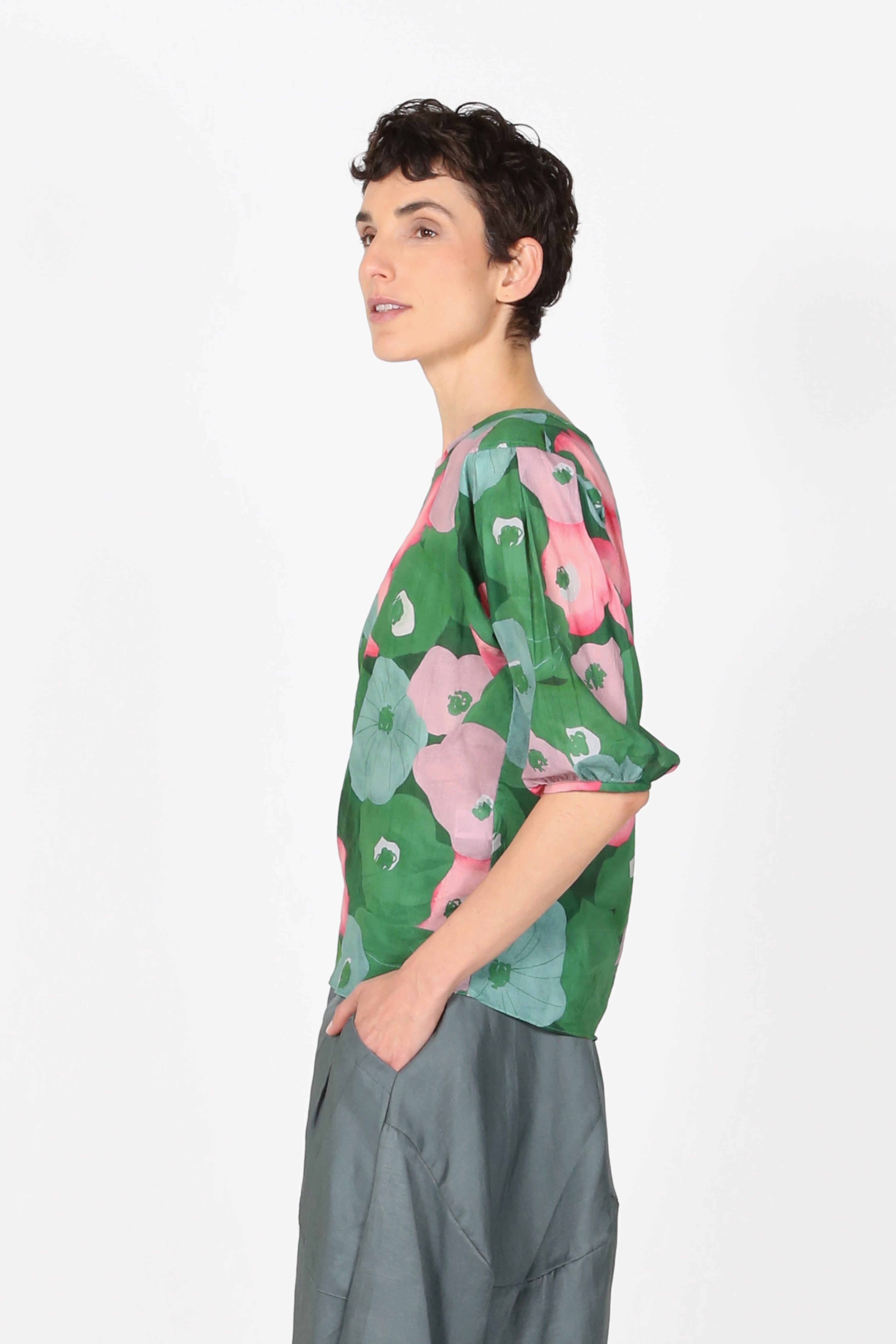 Zahara Blouse Green in Cotton Voile