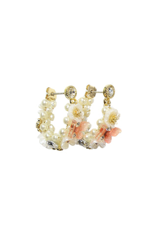 Flora Pearl Hoop Earrings Cream and Pink
