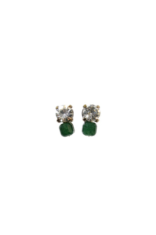 Sky Drop Stud Earrings Crystal and Dark Green