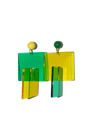 Panel Earrings Green and Yellow
