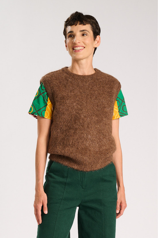 Aspen Round-Neck Vest Chocolate in Alpaca