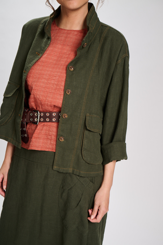 Billie Fiesta Jacket Khaki in Linen