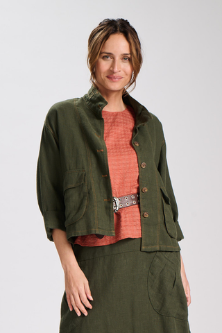 Billie Fiesta Jacket Khaki in Linen