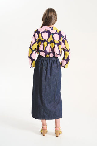 Cardiff Skirt Dark Wash in Cotton/Linen Denim