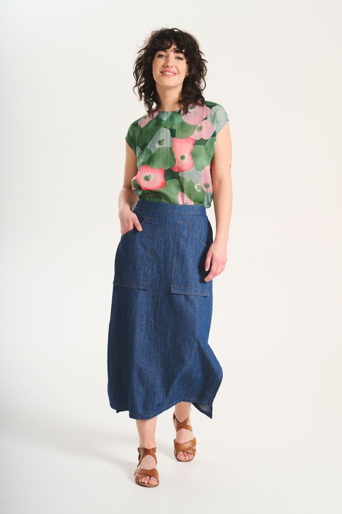 Cardiff Skirt Light Wash in Cotton/Linen Denim