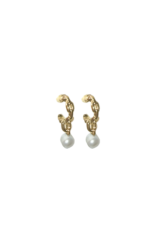 Chain Pearl Hoop Gold