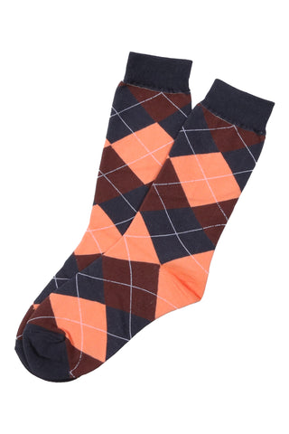 Harlequin Argyle Charcoal Orange Socks