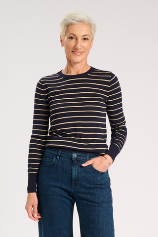 Como Light Stripe Sweater Navy & Gold in Tencel, Silk & Lurex