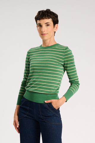 Como Light Stripe Sweater Green & Gold in Tencel, Silk & Lurex