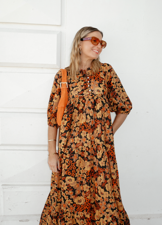 Dilon Olivia Dress Tangerine in Cotton
