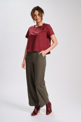 Edie Lino Pants Khaki in Linen