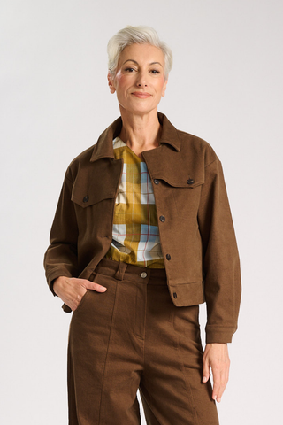 Elaine Jacket Chocolate in Brushed Cotton