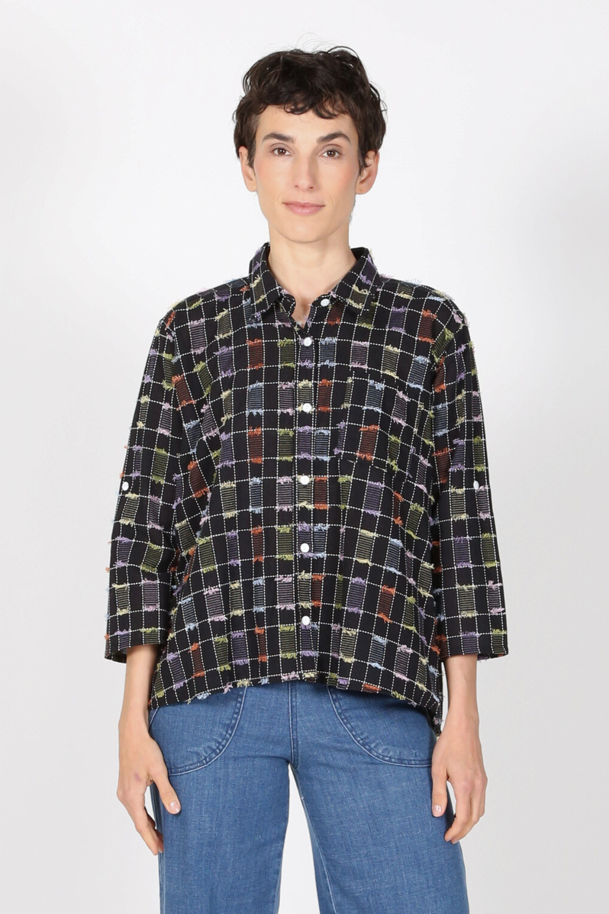 Electric Check Cotton Shirt Midnight