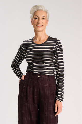 Ella Striped Top Black