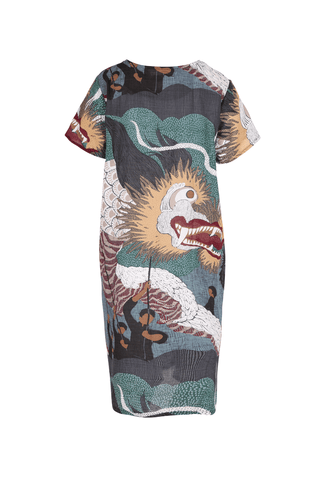 Festival Shift Dress Green in Seersucker