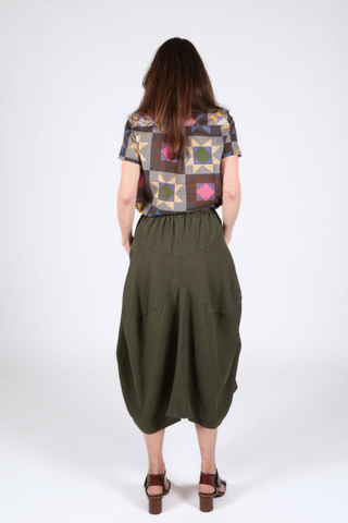 Milwaukee Fiesta Skirt Dark Khaki in Slub Linen