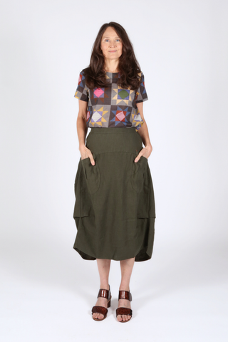 Milwaukee Fiesta Skirt Dark Khaki in Slub Linen