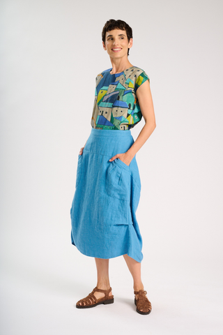Milwaukee Fiesta Skirt Pool Blue in Slub Linen