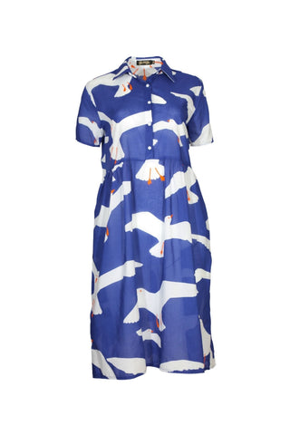 Flock Villa Dress Long Blue in Cotton Voile