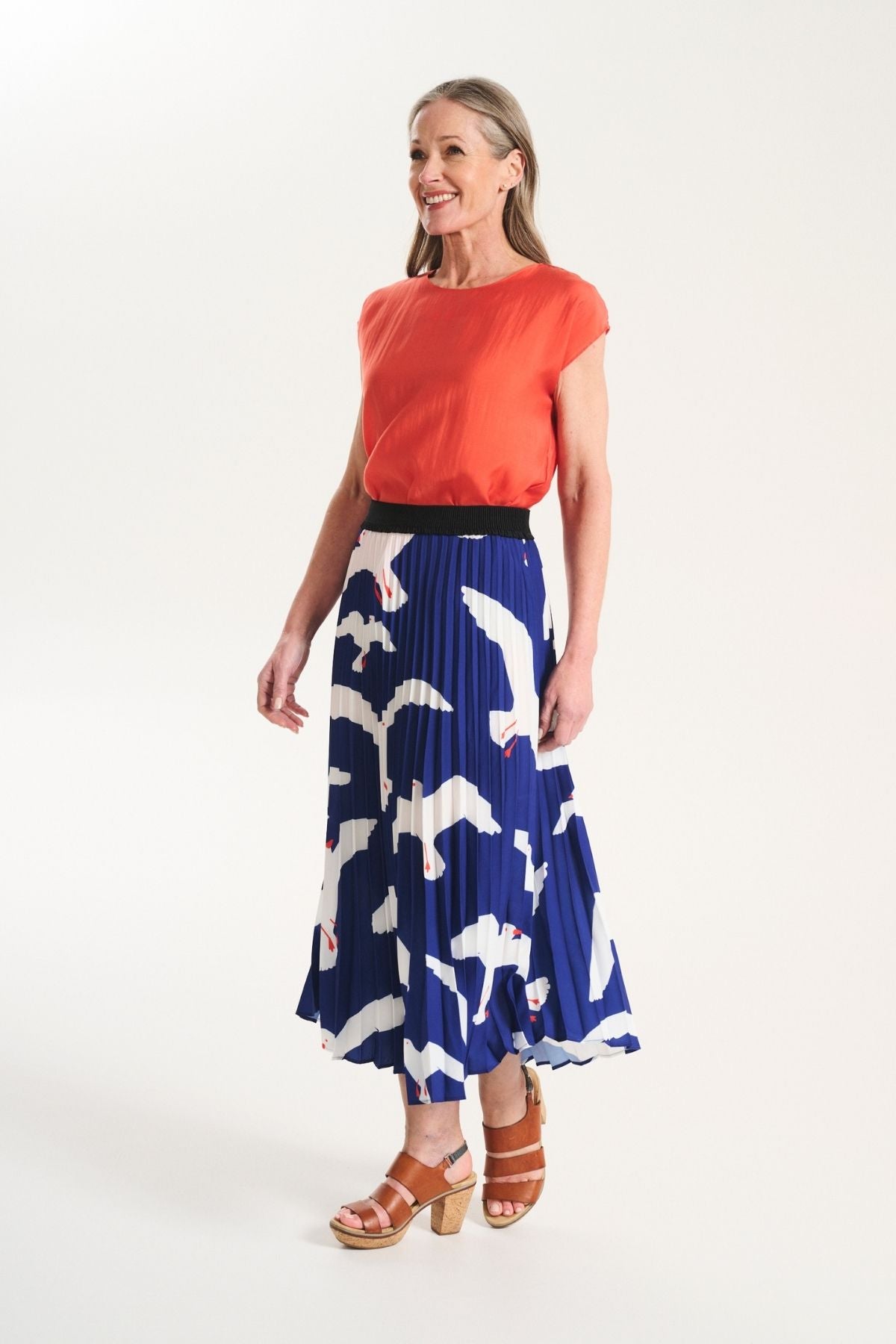 Flock Pleated Skirt Blue