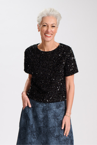 Gemma Top Black in Sequins