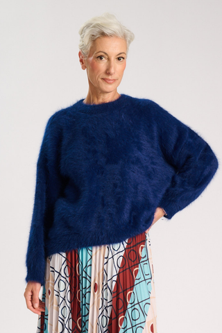 Geneva Knit Sweater Indigo in Premium Angora