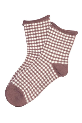 Gilda Gingham Cotton Socks Dusty Pink