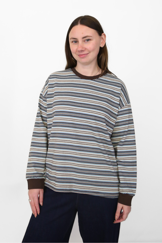 Haco Long Sleeve Stripe Cotton T-Shirt Blue
