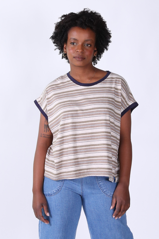Haco Slouch Stripe Cotton T-Shirt Beige