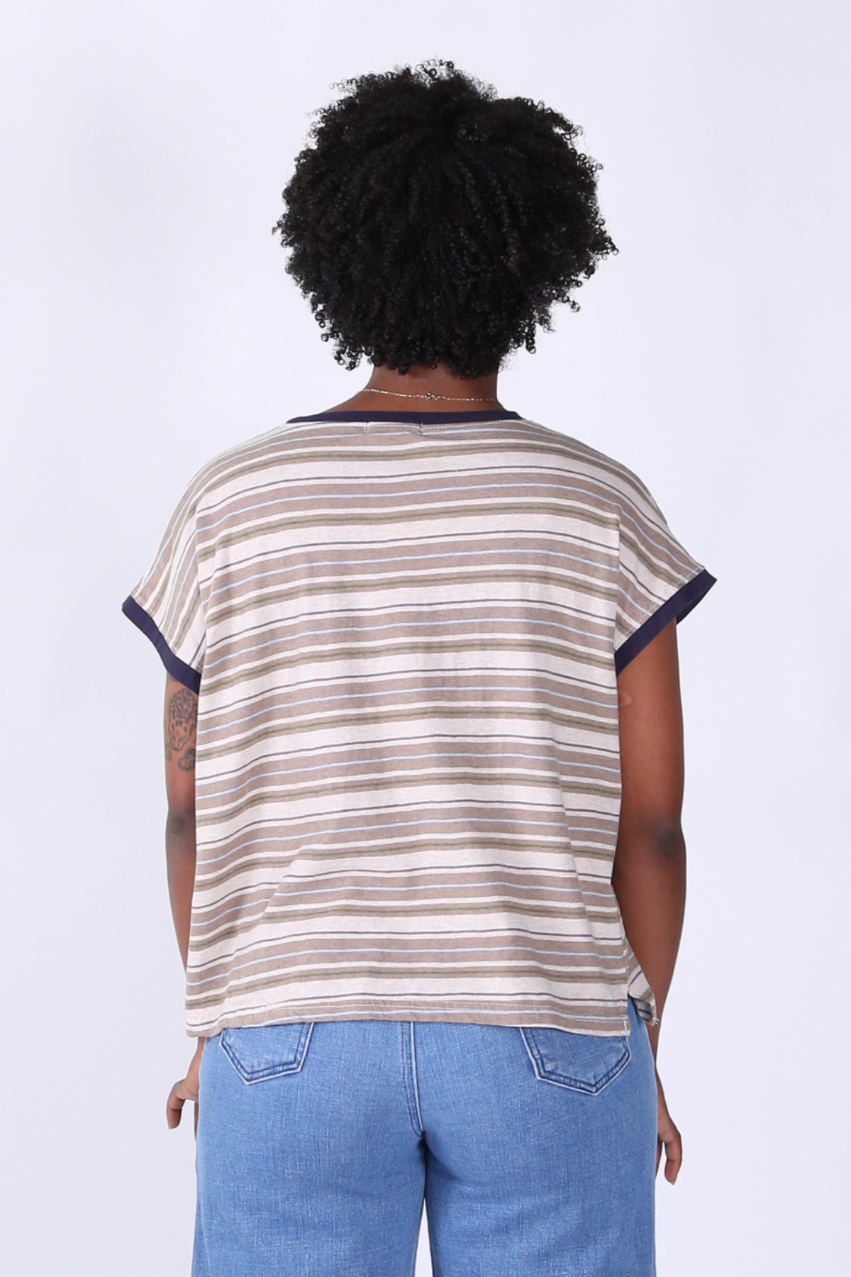 Haco Slouch Stripe Cotton T-Shirt Beige