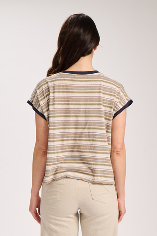 Haco Slouch Stripe Cotton T-Shirt Beige