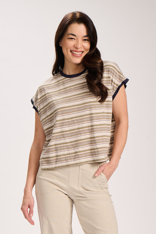 Haco Slouch Stripe Cotton T-Shirt Beige
